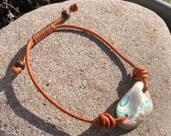 Central Coast Abalone and Leather Bracelet