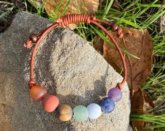 Chakra Stone and Leather Bracelet