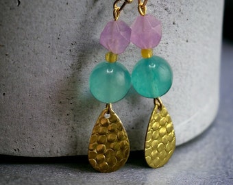 Quartz and Lavender Jade Earrings