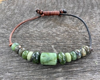 Chinese Jade and Leather Bracelet