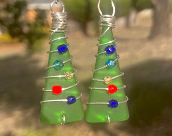 Christmas Earrings, Christmas Tree Earrings Sea