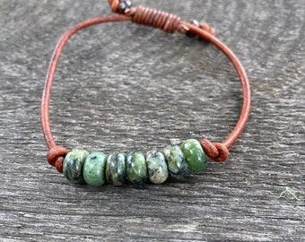 Chinese Jade and Leather Bracelet