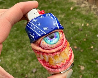 Gangster cholo handmade lighter case/sleeve | polymer clay lighter cover for him or her | funny creepy lighter case for bic lighters