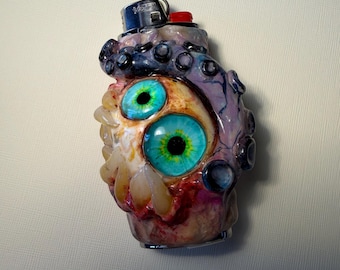 Realistic monster octopus eye ball lighter case | cover | sleeve | scary lighter case gifts | polymer clay lighter  | gothic collectibles