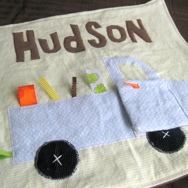 Personalized Truck Lovey with Ribbon Tags and Crinkle Sound