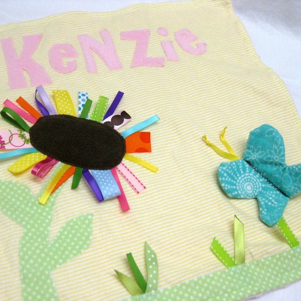 Custom Order Personalized Flower and Butterfly Lovey with ribbon tags and Crinkle sound