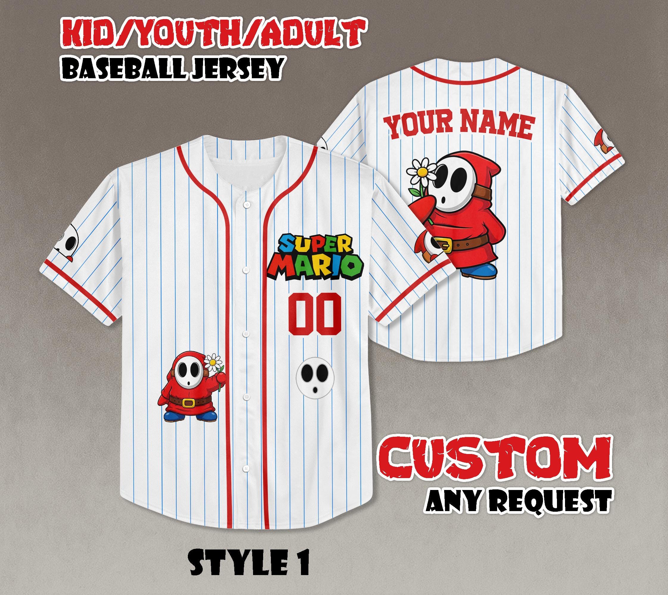 Discover Custom Super Mario Shy Guy Baseball Jersey, Nintendo Fan Gift