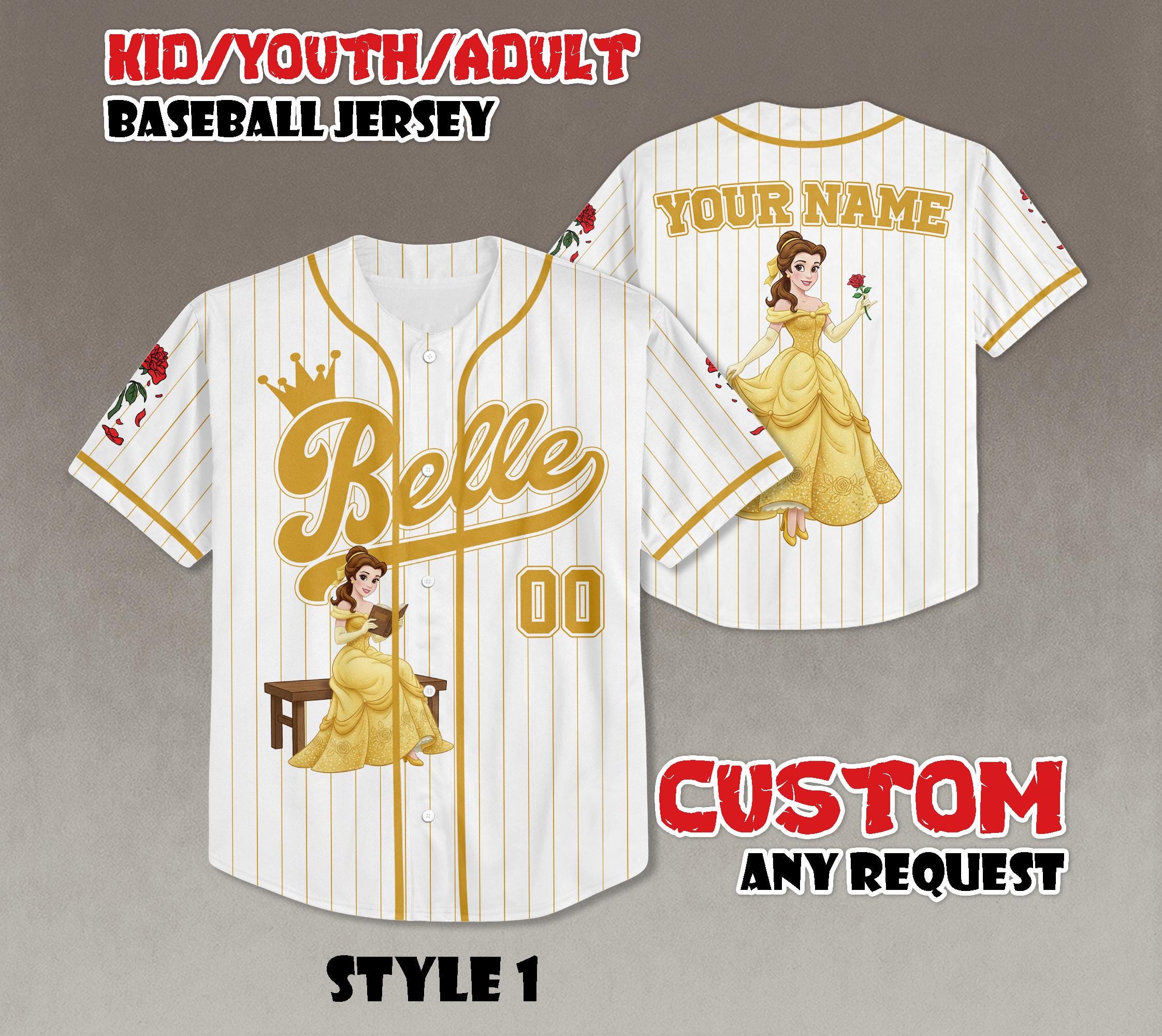 Discover Custom Princess Belle Baseball Jersey, Disney Princess Jersey Shirt, Beauty And The Beast Shirt, Disney Matching Trip Outfit