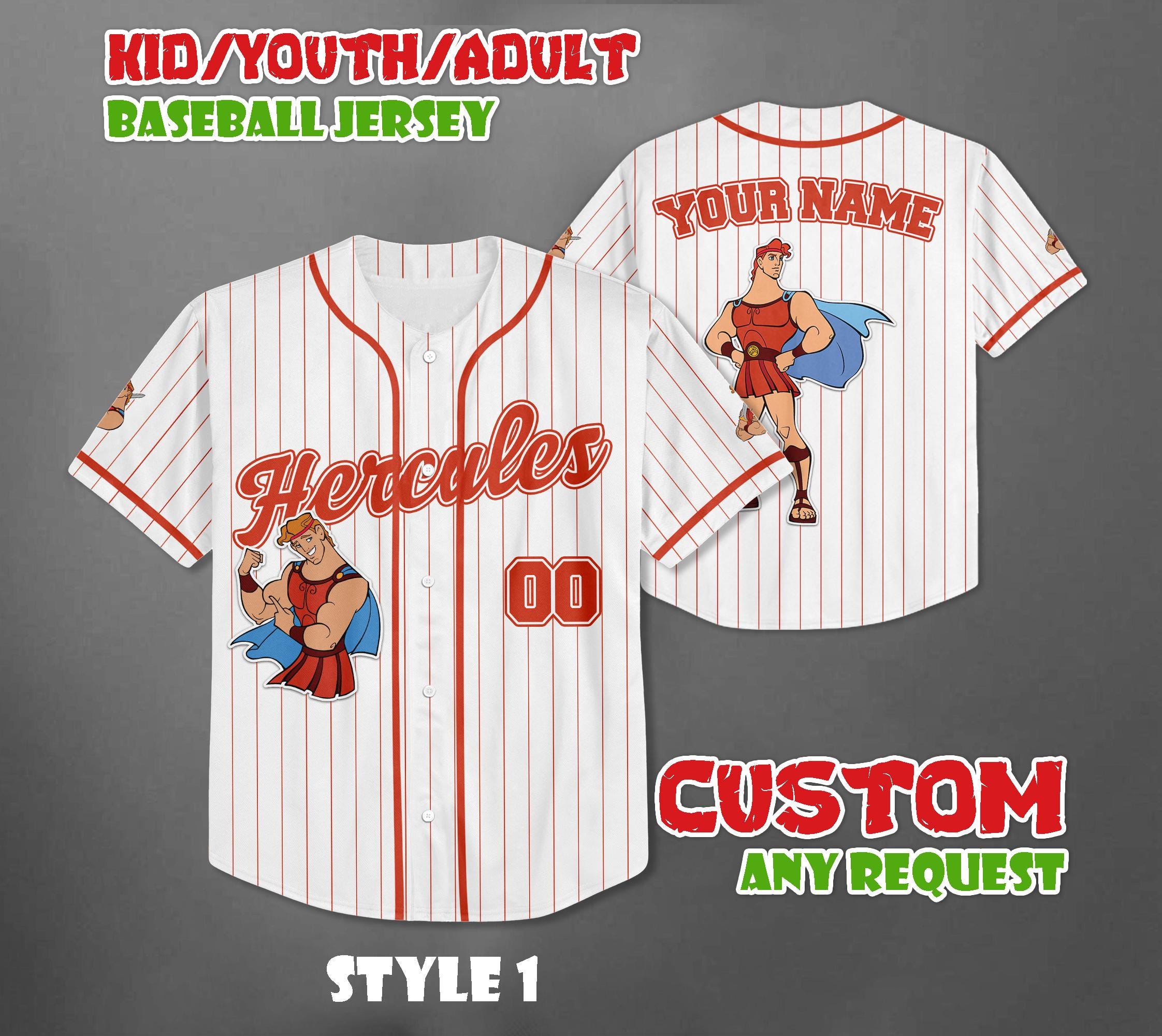 Discover Custom Grown-Up Hercules Baseball Jersey, Disney Trip Outfit for Fans