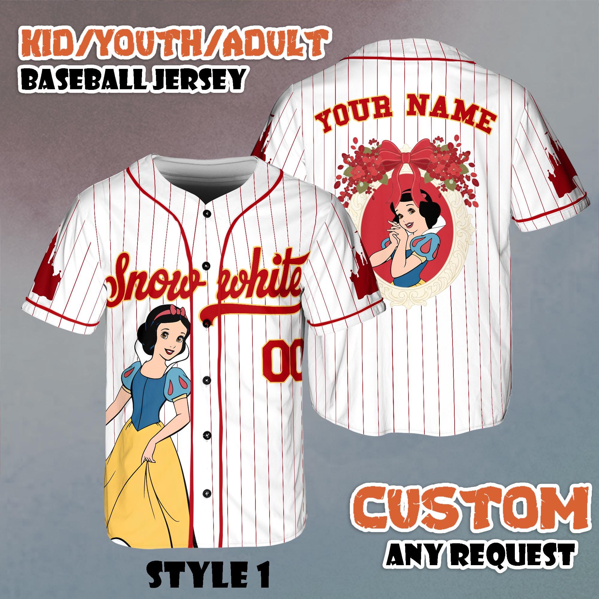 Discover Custom Disney Snow White Baseball Jersey, Disney Princess Jersey Shirt, Magic Kingdom Baseball Shirt, Disney Matching Trip Outfit