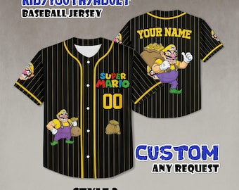 Camiseta de béisbol personalizada de Super Mario Wario, atuendo para fan de Nintendo