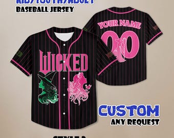 Maglia da baseball Wicked personalizzata, maglia Elphaba e Glinda