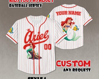 Custom Disney Princess Ariel The Little Mermaid Baseball Jersey, Princess Ariel Jersey Shirt, Disney Matching Trip Outfit
