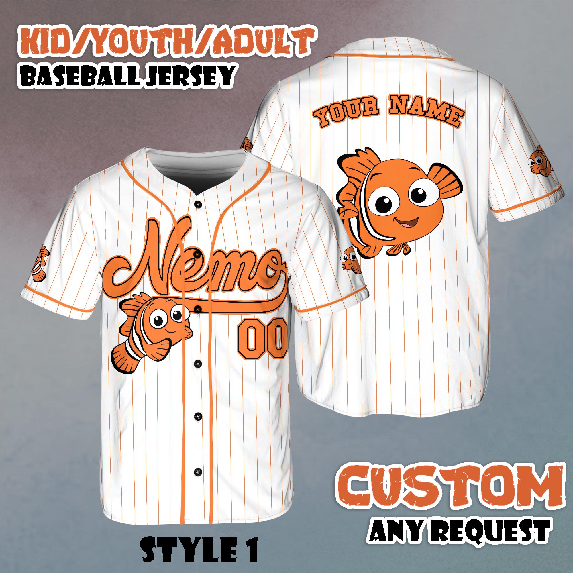 Discover Custom Finding Nemo Baseball Jersey, Personalized Disney Finding Nemo Shirt, Disney Pixar Outfit, Gift for Fans