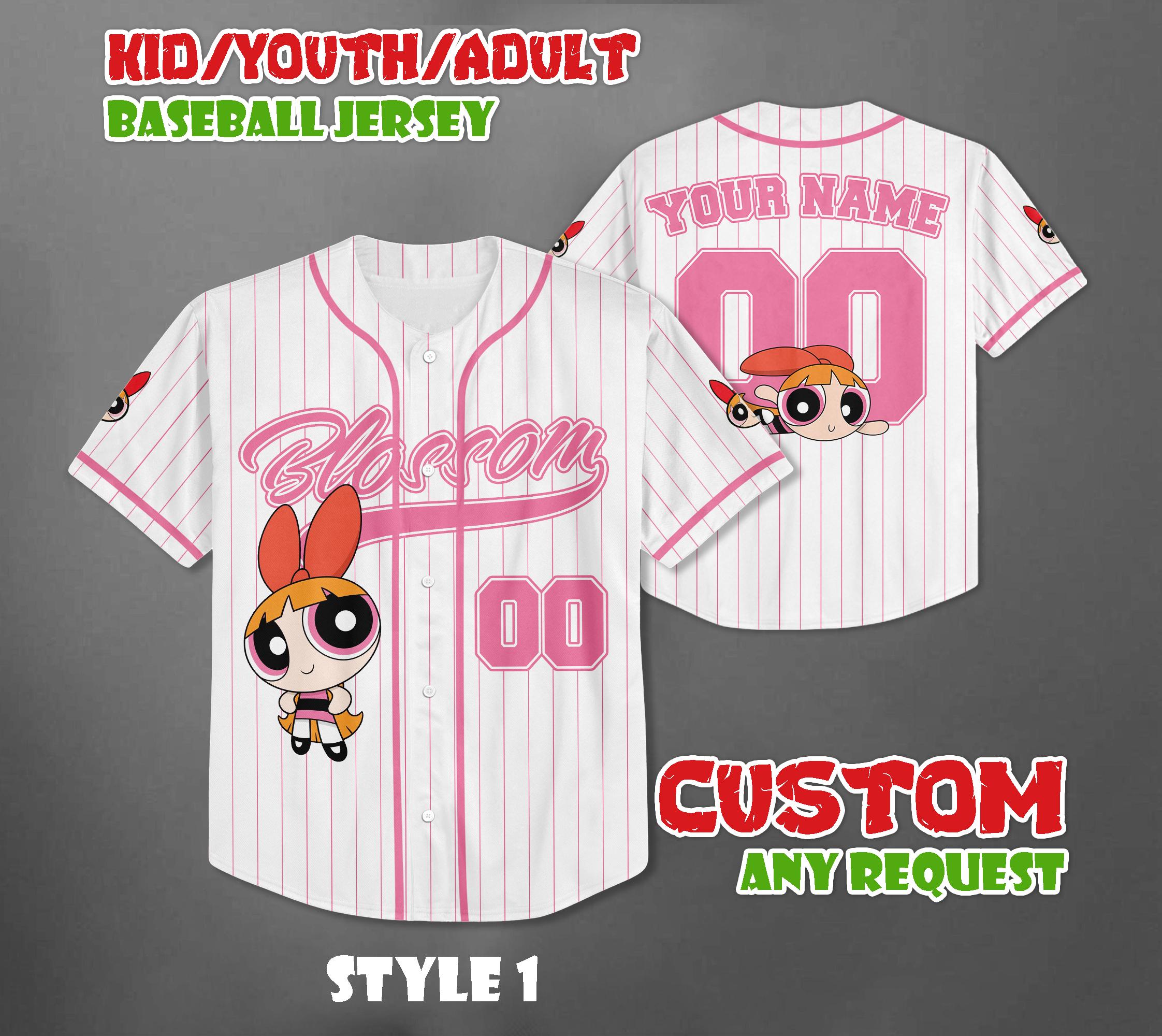 Discover Custom Blossom Jersey, The Powerpuff Girls Baseball Team Outfit