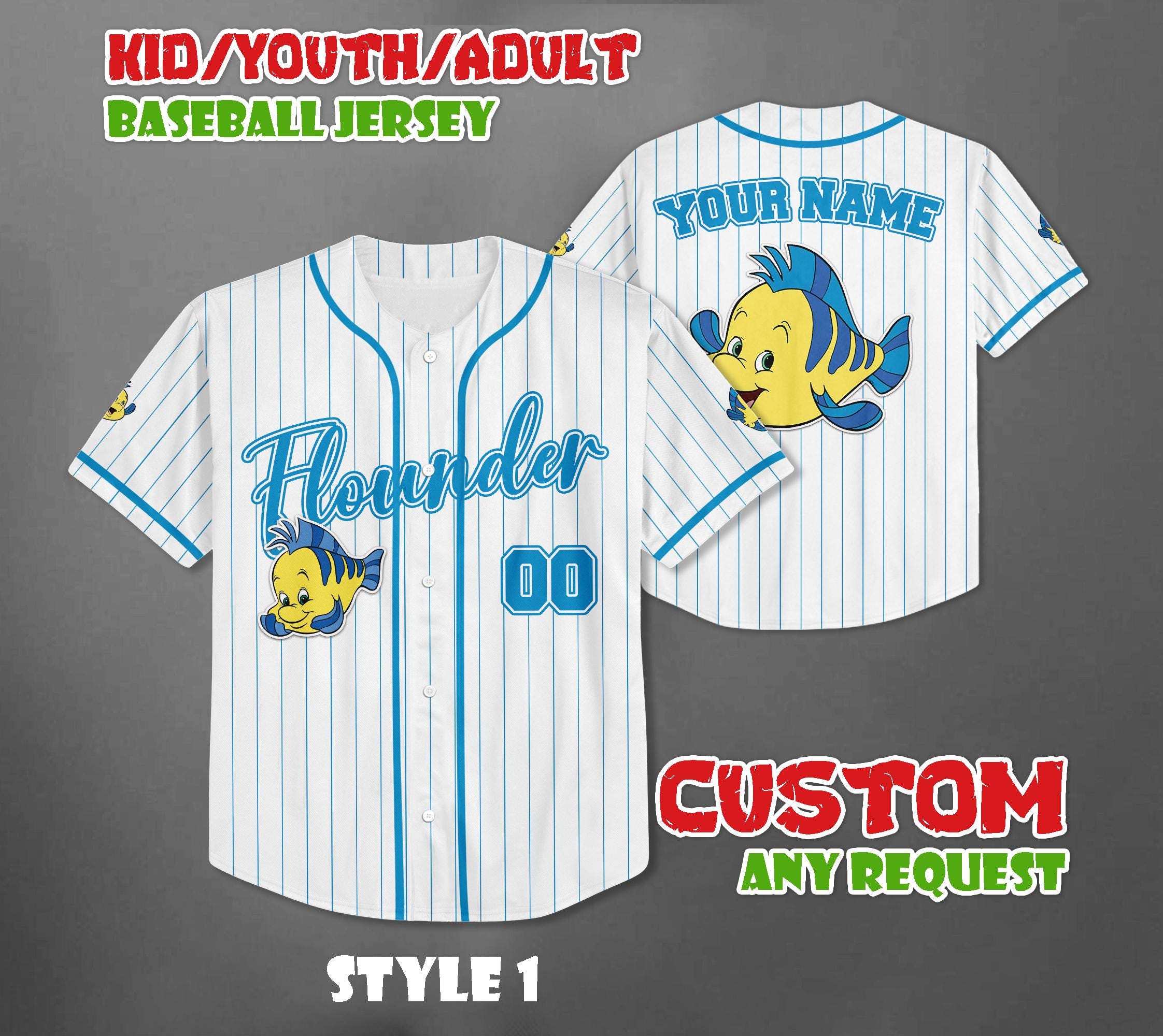 Discover Custom Flounder Baseball Jersey, Disney The Litlte Mermaid Baseball Shirt