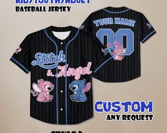 Personalized Stitch and Angel Baseball Jersey, Couple Lovers Shirt