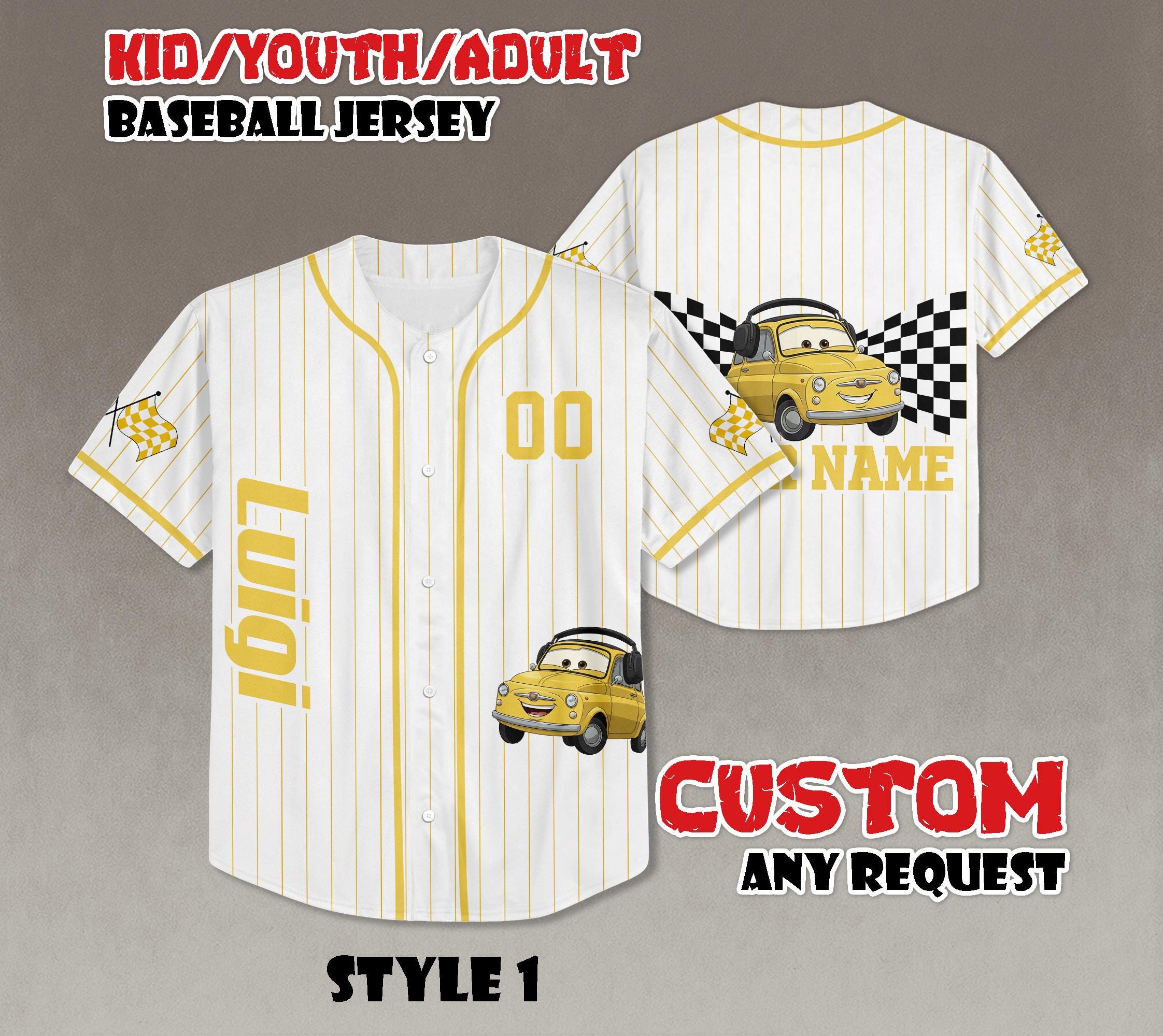 Discover Personalized Luigi Cars Baseball Jersey, Custom Luigi Cars Jersey Shirt, Disney Cars Baseball Team Outfit, Sports Cute Gifts For Fans