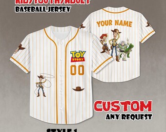 Custom Toy Story Woody Baseball Jersey, Disneyworld Trip, Kid Youth Adult Polyester Blend