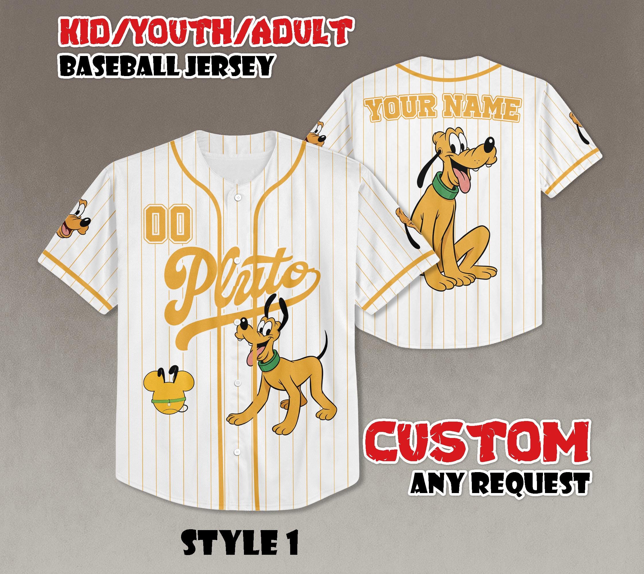 Discover Custom Disney Pluto Baseball Jersey, Disney Mickey and Friends Jersey, Disneyland Baseball Team Matching Outfit, Birthday Gifts