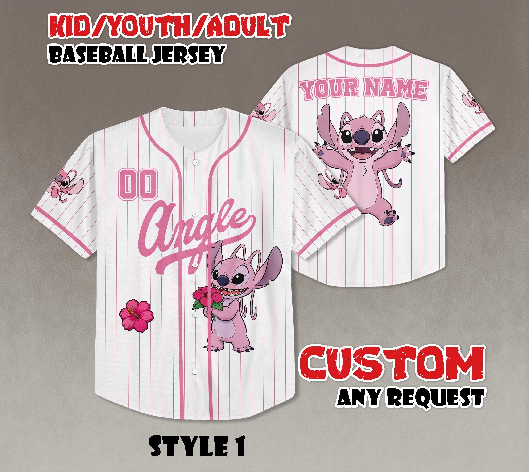 Discover Personalized Disney Stitch Angel Baseball Jersey, Custom Disney Lilo and Stitch Angel Baseball, Disneyland Baseball Team, Magic Kingdom Tee