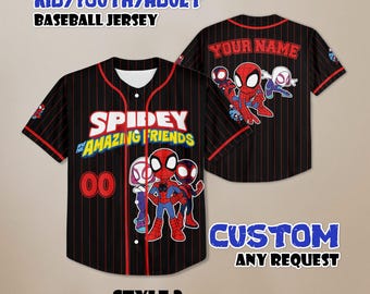 Camiseta de béisbol personalizada de cumpleaños de Spidey y sus amigos, camiseta a juego personalizada