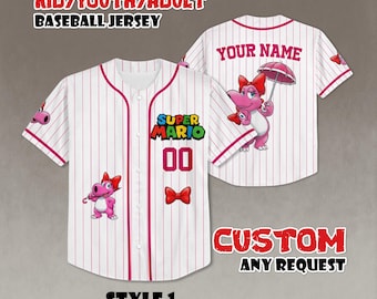 Aangepast Super Mario Birdo-honkbalshirt, Nintendo-familieshirt