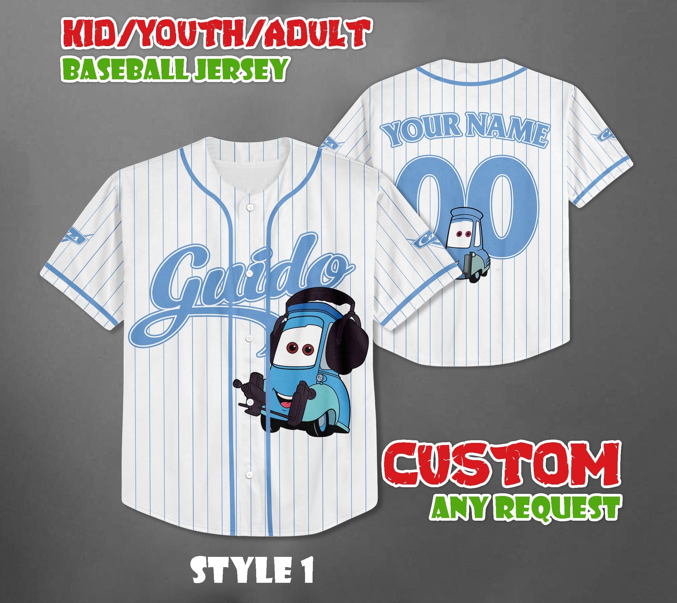 Discover Personalized Guido Cars Baseball Jersey, Disney Cars Baseball Team Outfit