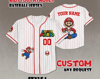 Maglia da baseball personalizzata di Super Mario, maglietta della squadra del videogioco abbinata