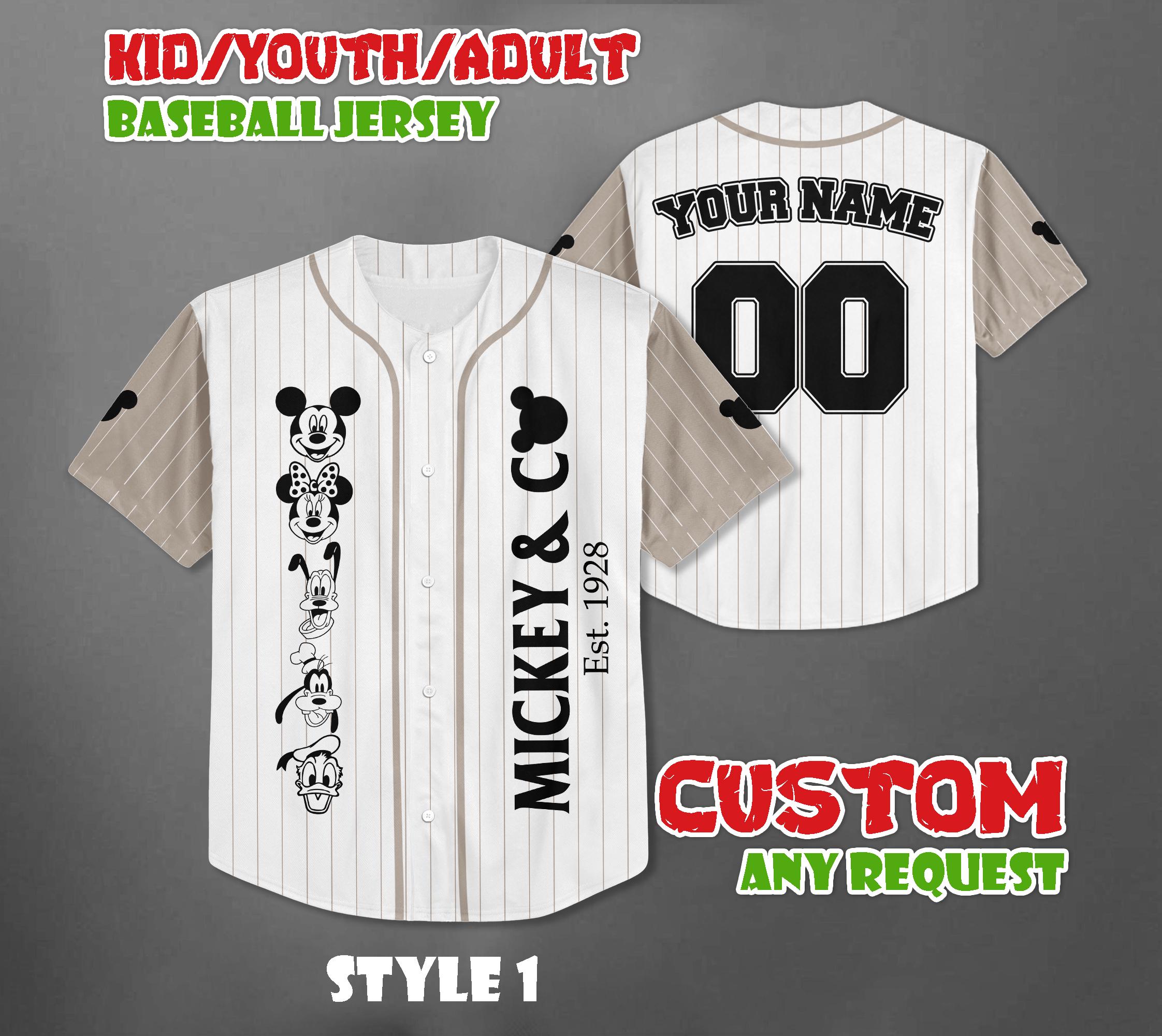 Discover Custom Mickey & Co Baseball Jersey, Disneyland Baseball Team Matching Outfit
