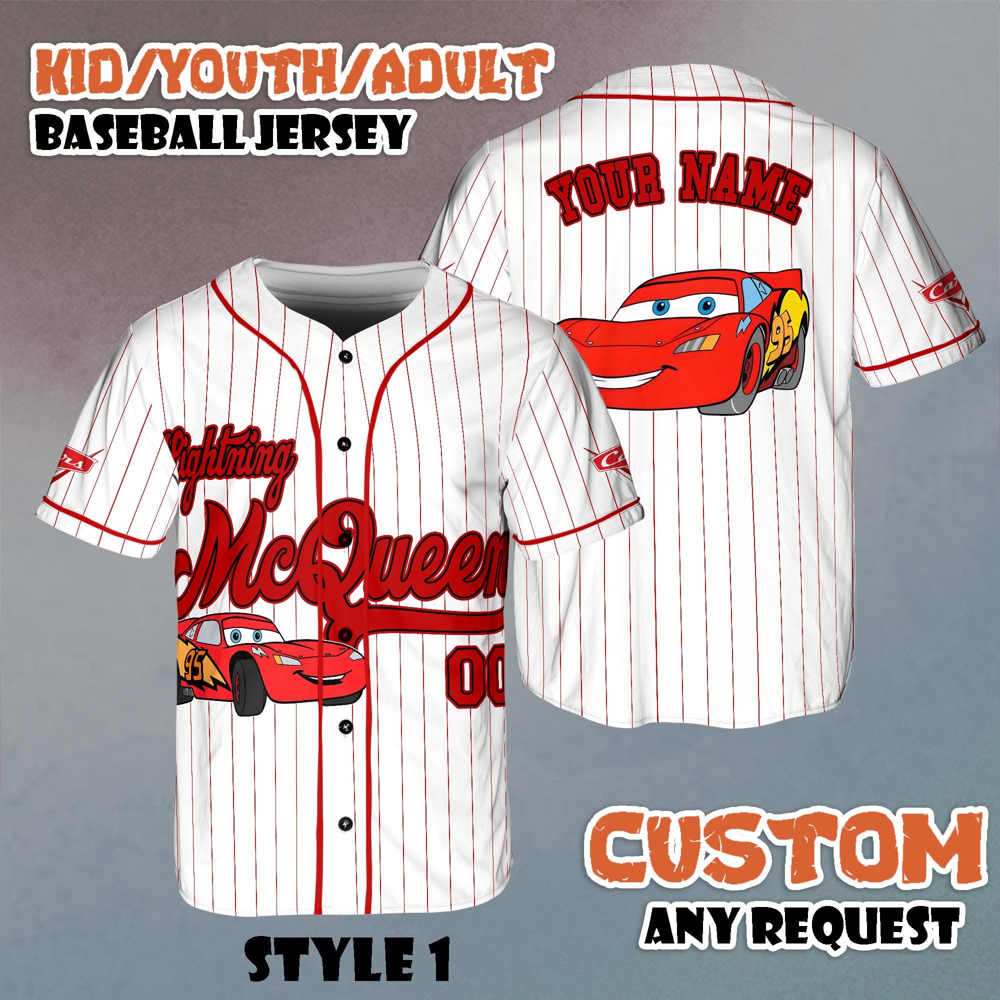 Discover Custom Cars Lightning Mcqueen Baseball Jersey, Personalized Disney Cars Land, Disney Cars Baseball Team Outfit
