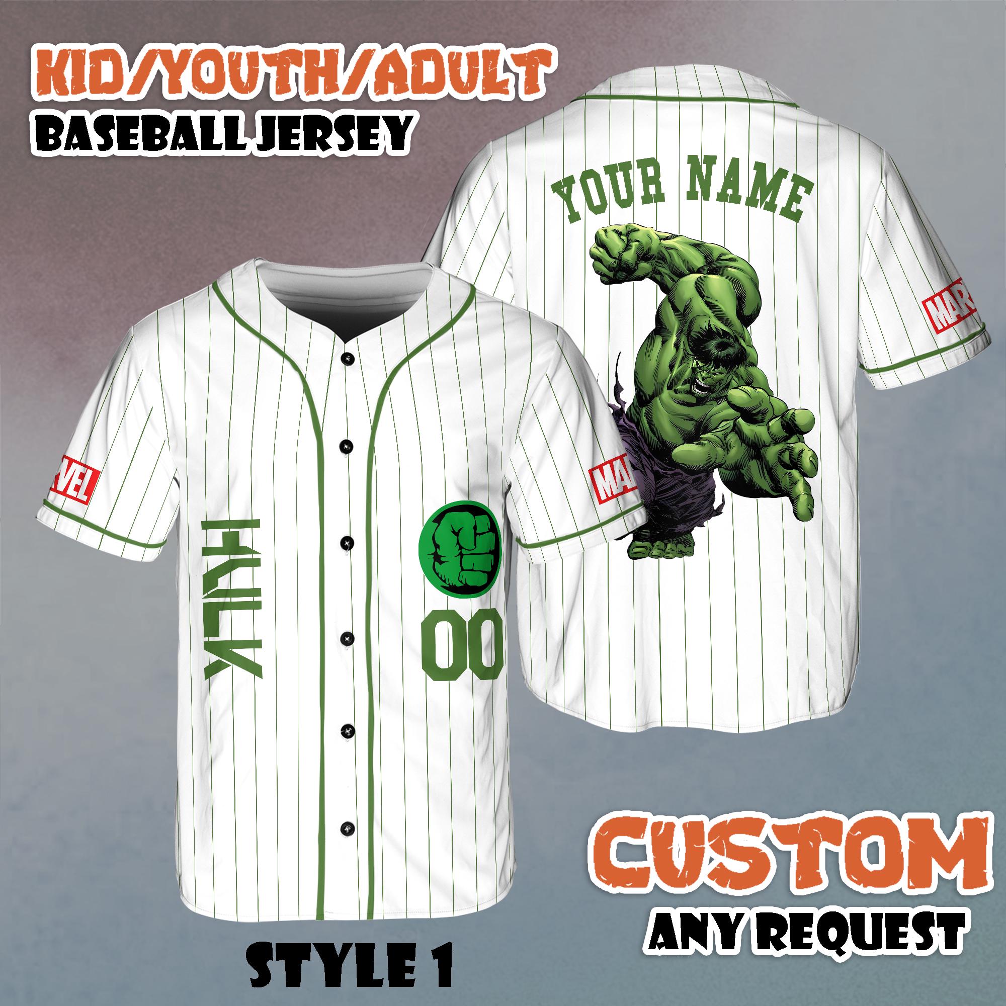 Discover Custom Hulk Baseball Jersey, Avengers Team Outfit, Youth Adult Fan Wear