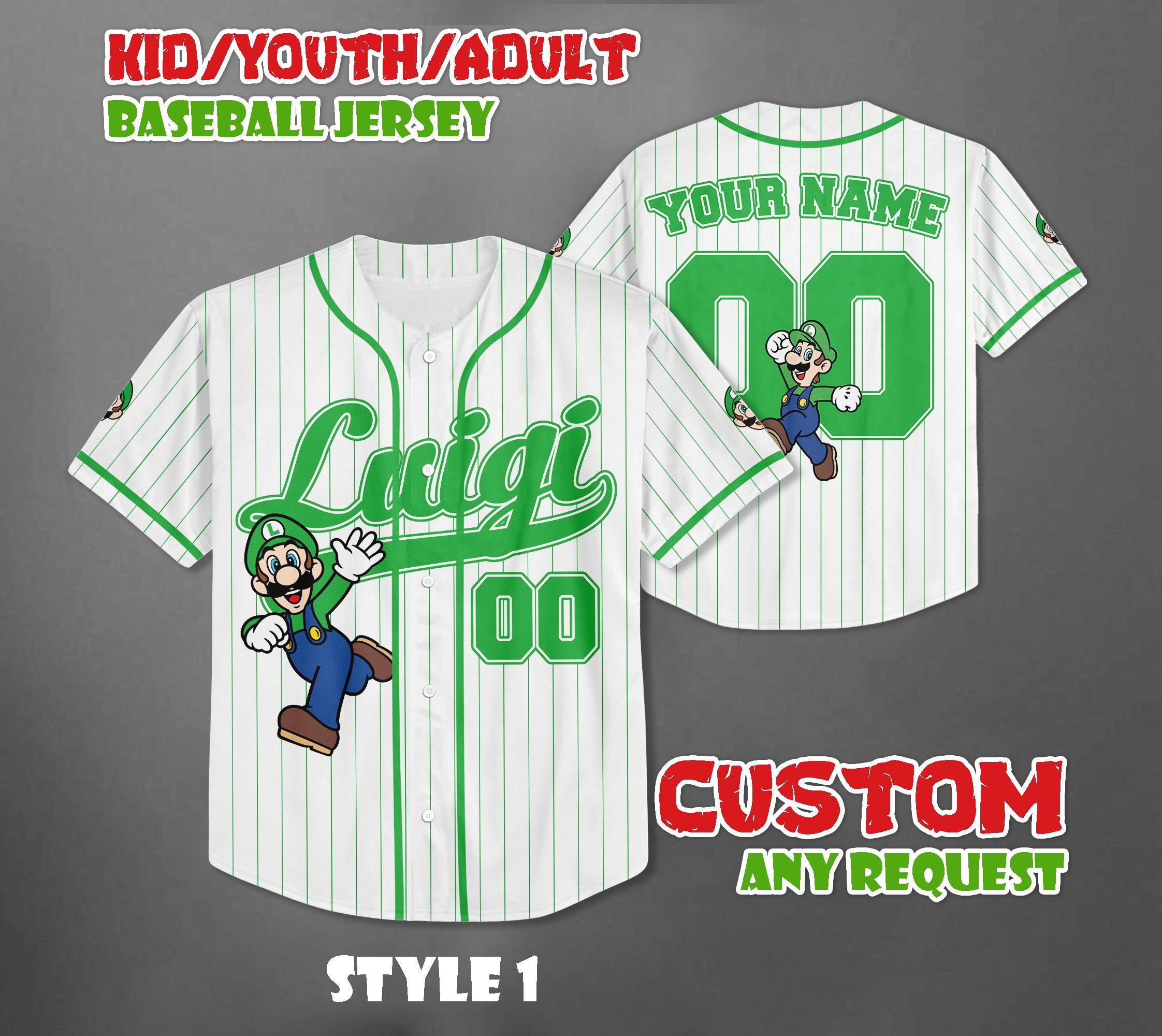 Discover Custom Super Mario Luigi Baseball Jersey, Nintendo Fan Gift