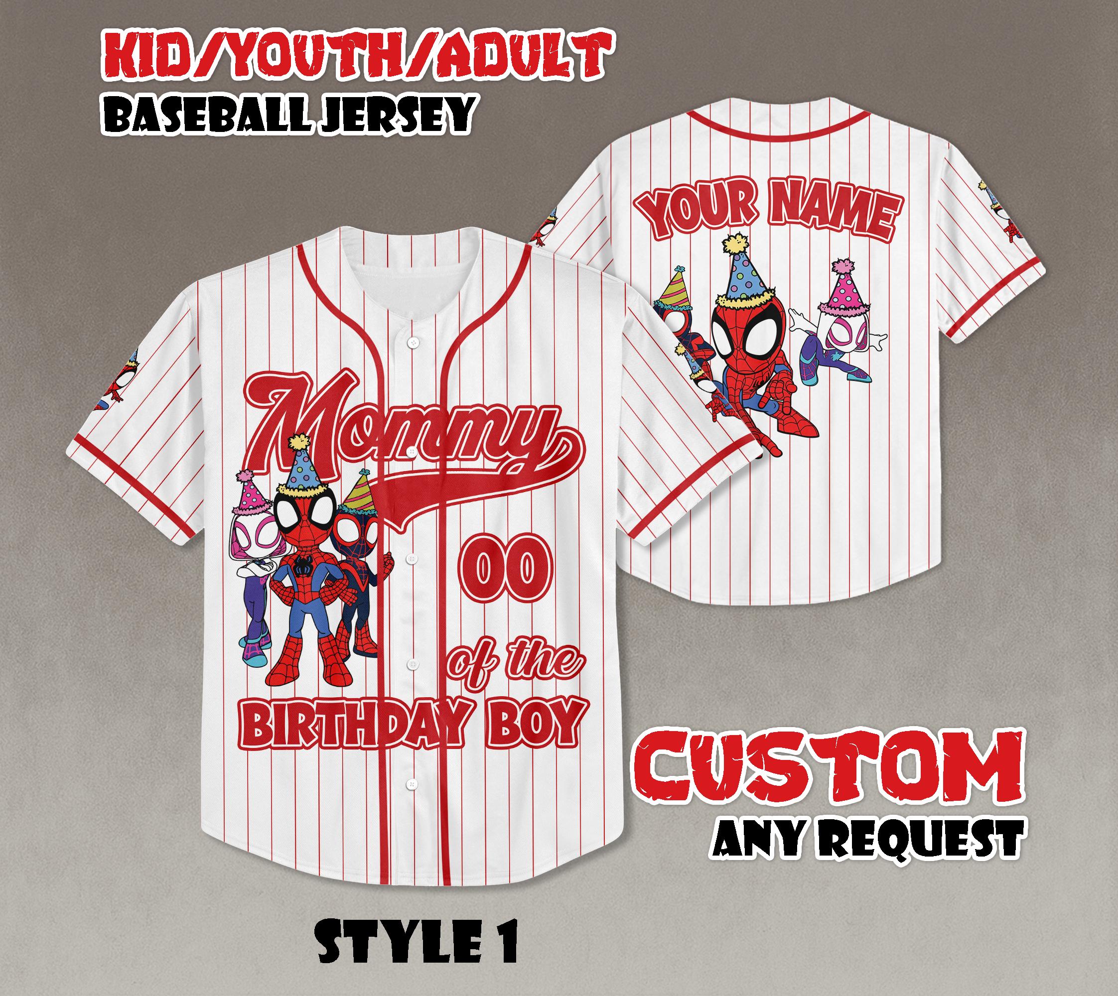 Discover Personalized Spidey and Friends Birthday Baseball Jersey, Custom Matching Shirt