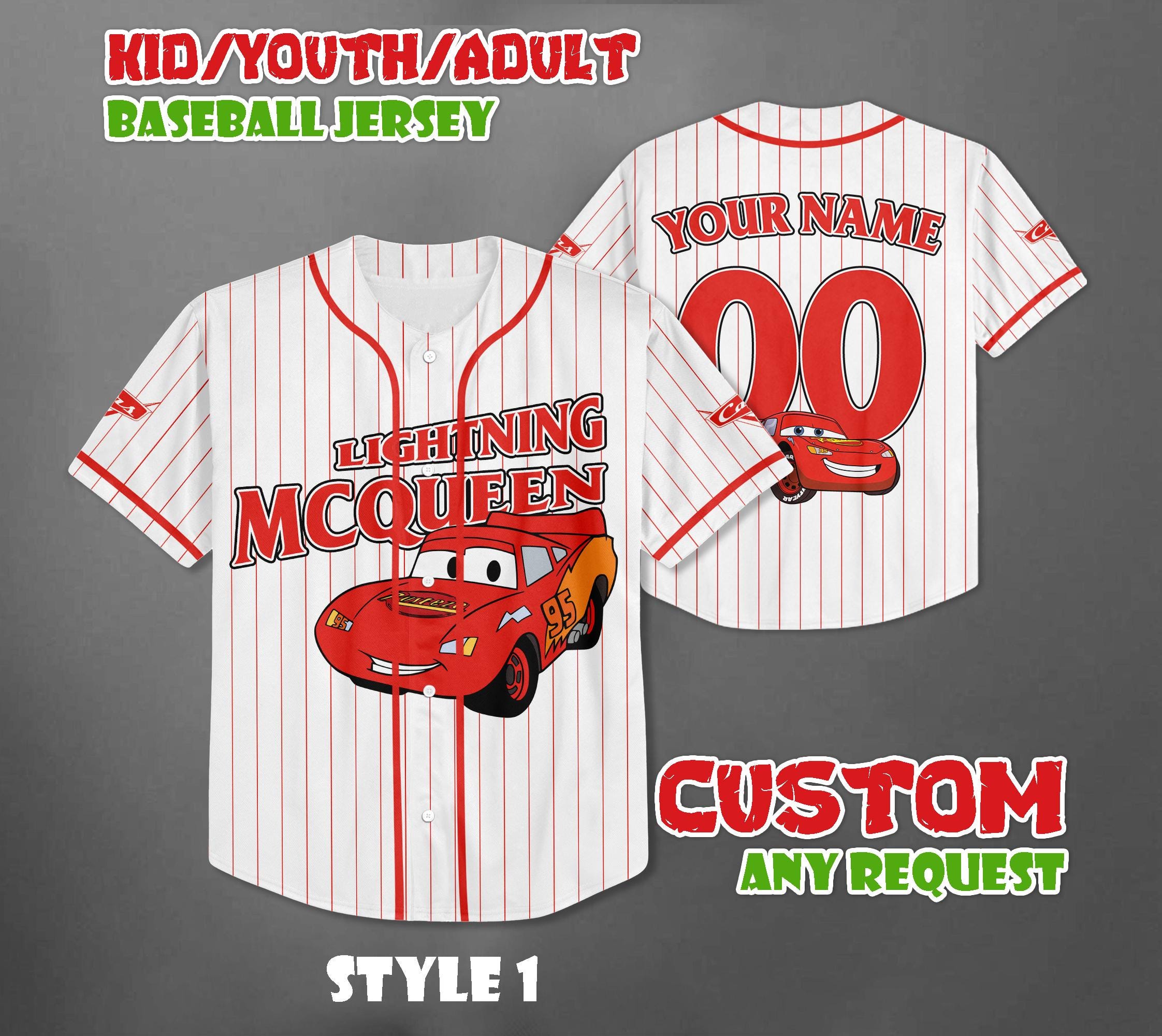 Discover Personalized Cars Lightning Mcqueen Baseball Jersey, Disney Cars Baseball Team Outfit