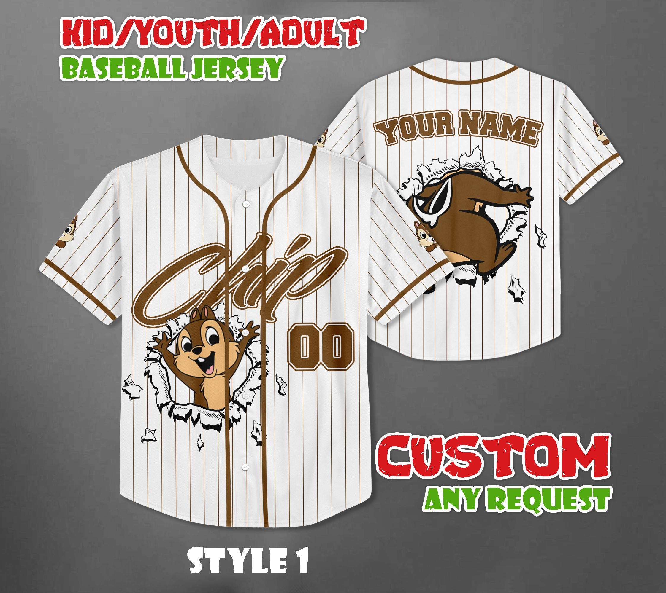 Discover Personalized Chip Baseball Jersey, Disney Character Shirt, Disneyland Baseball Team Outfit