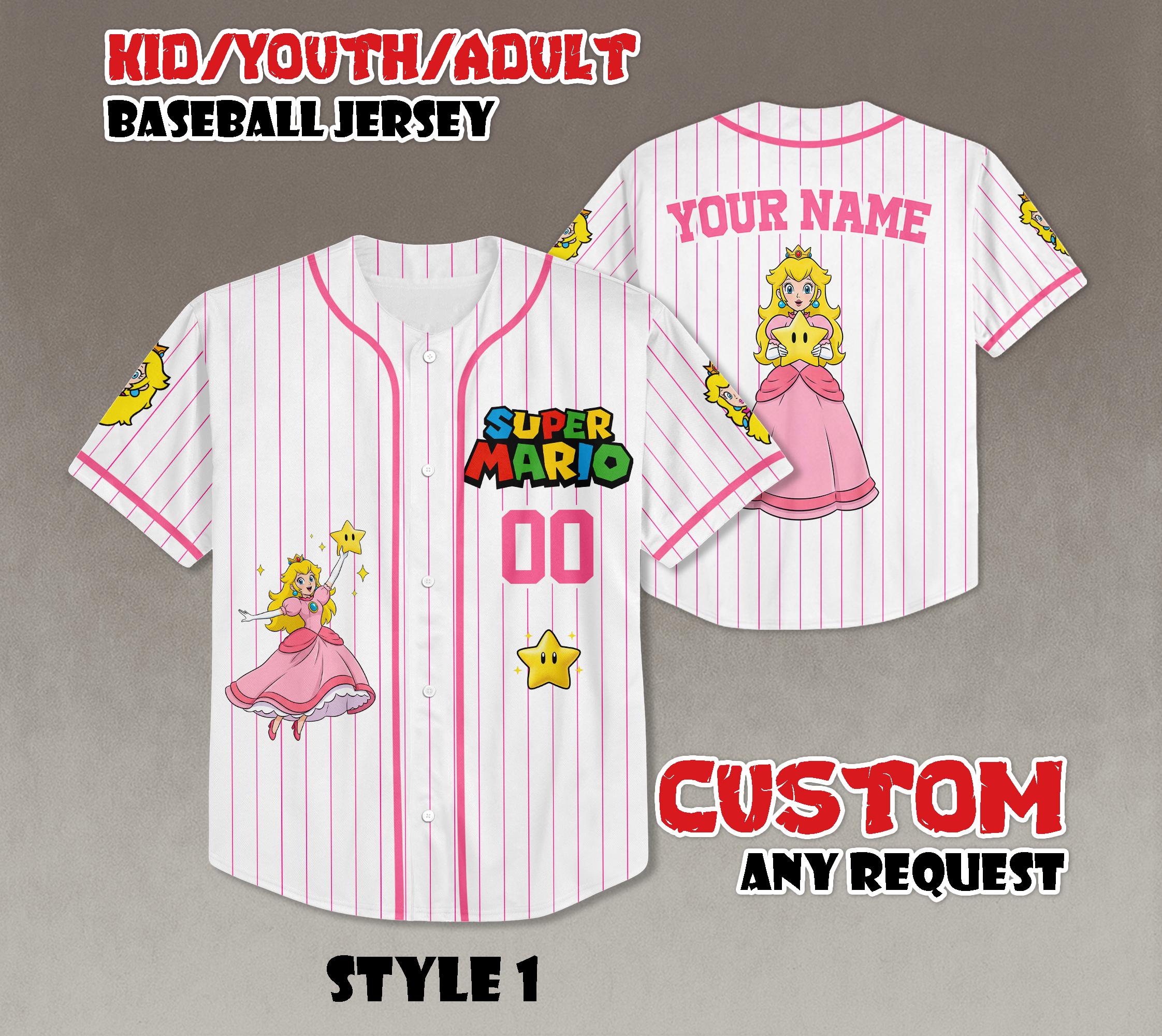Discover Custom Princess Peach Baseball Jersey, Super Mario Birthday Gift
