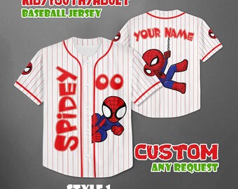 Camiseta de béisbol personalizada de cumpleaños de Spidey y sus amigos, camiseta a juego personalizada