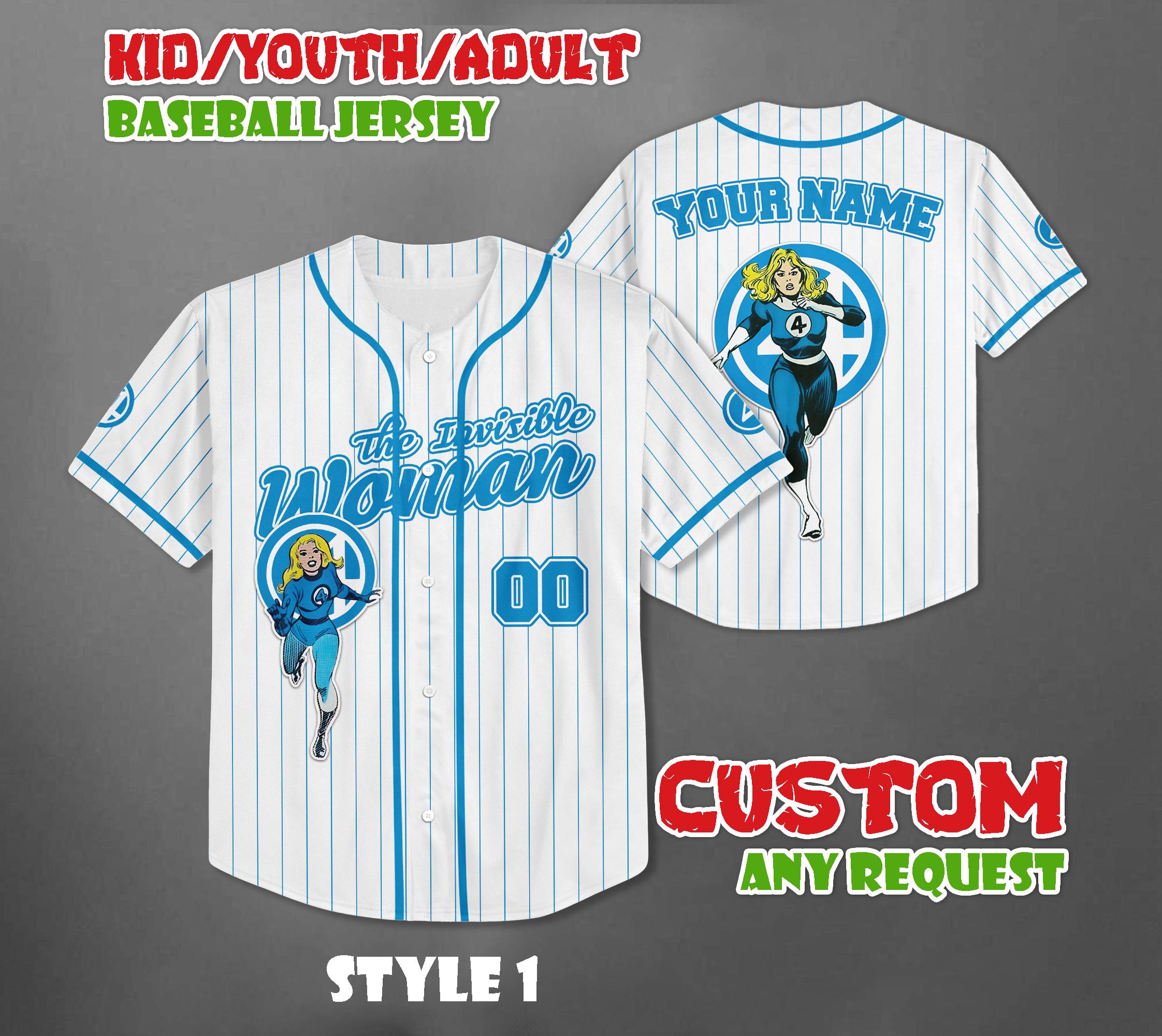 Discover Custom The Invisible Woman Baseball Jersey, Disney Marvel Baseball Team Outfit