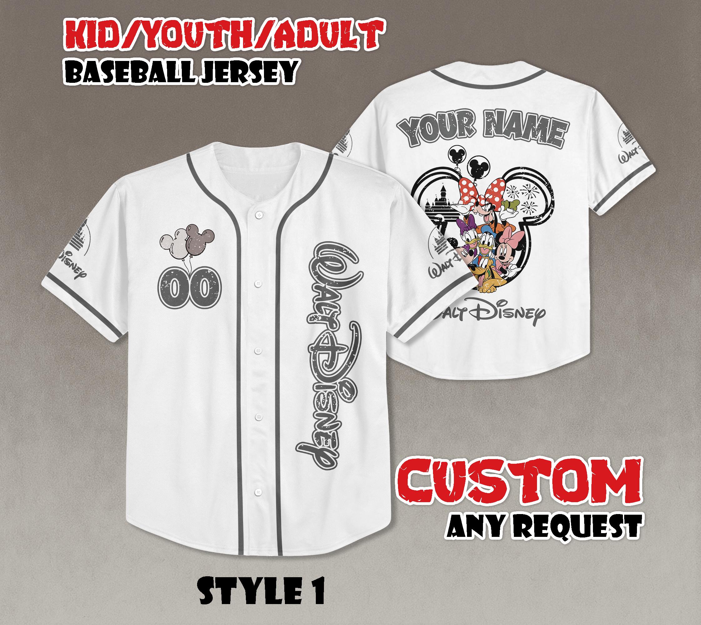 Discover Vintage Walt Disney World Baseball Jersey, Custom Disney Mickey and Friends Jersey, Disneyland Baseball Team Matching Outfit, Gift For Kids
