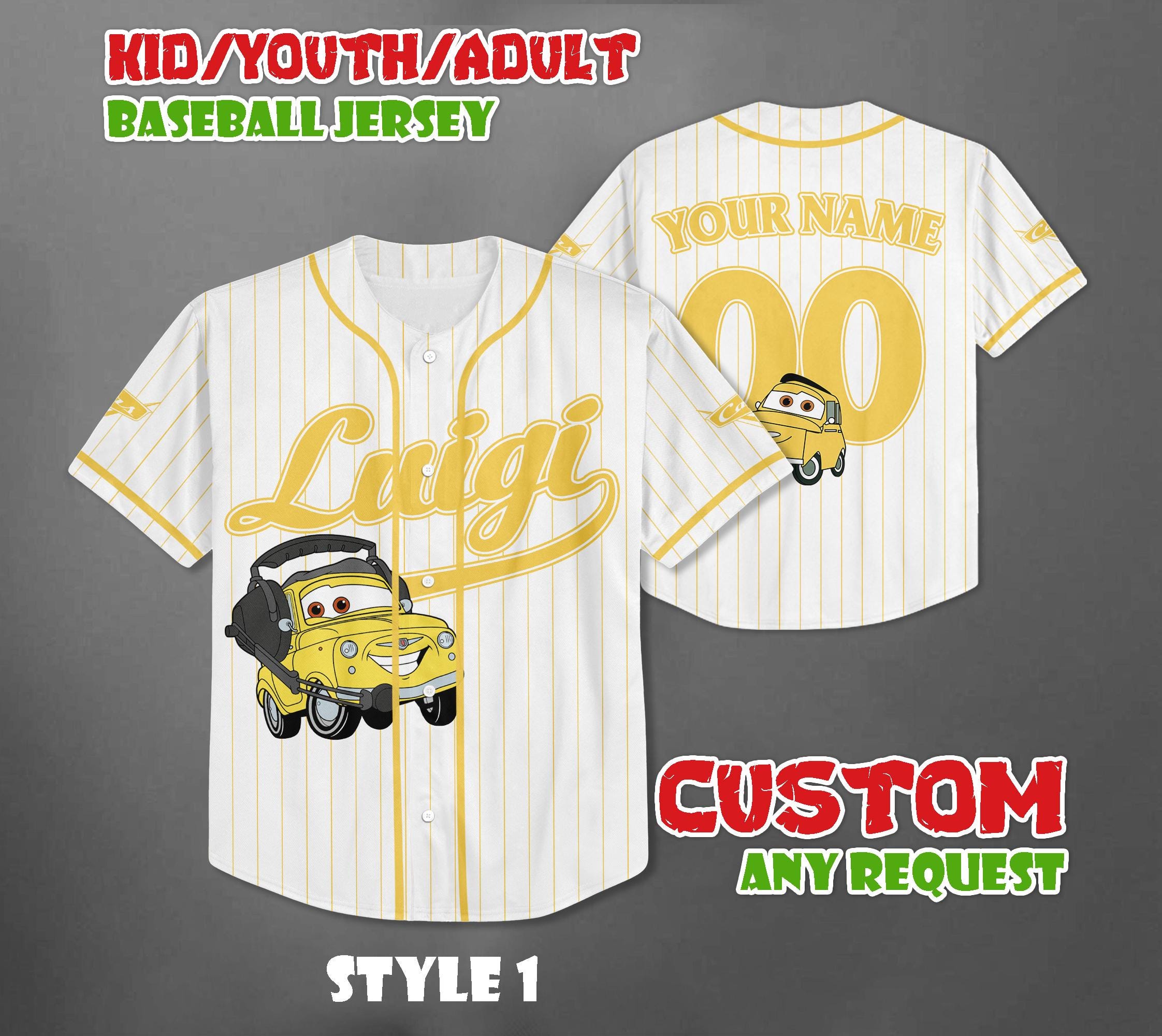 Discover Personalized Luigi Cars Baseball Jersey, Disney Cars Baseball Team Outfit