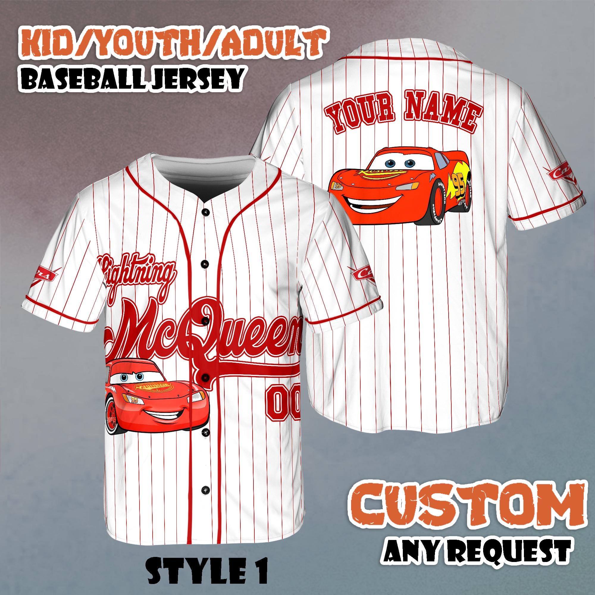 Discover Custom Cars Lightning Mcqueen Baseball Jersey, Personalized Disney Cars Land, Disney Cars Baseball Team Outfit