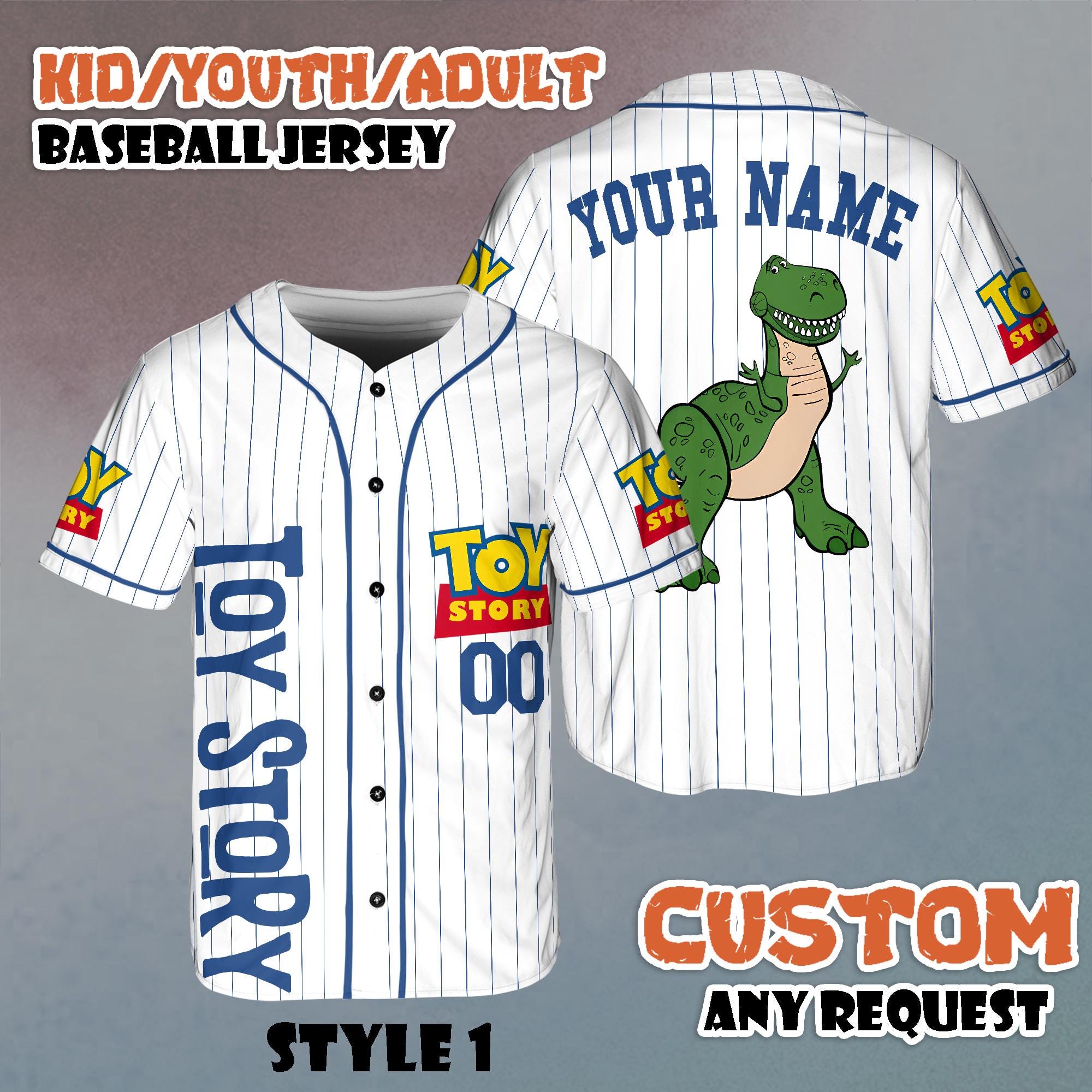 Discover Custom Toy Story Rex Baseball Jersey, Kids Youth Adult Sports Outfit