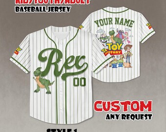 Aangepast honkbalshirt Toy Story Rex, Disney-sportoutfit