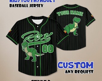 Aangepaste Disney Toy Story Rex Baseball, aangepaste kinderen jeugd volwassen Disney honkbaltrui sportoutfits leuke cadeaus voor fan Disney, aangepaste jersey