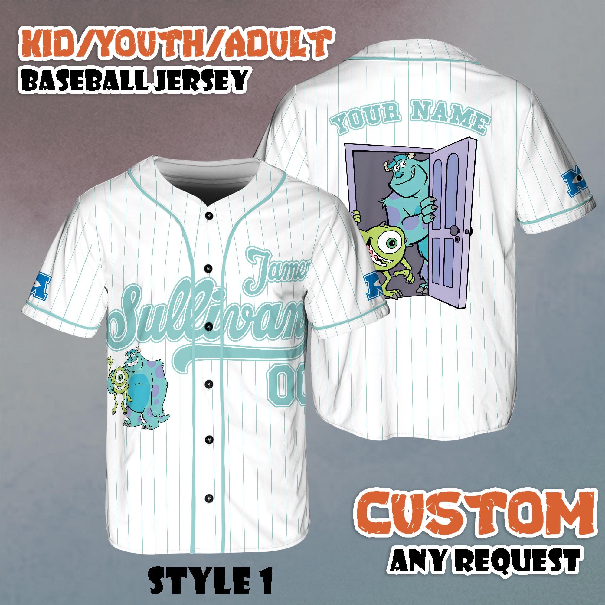 Discover Custom Disney Monster Inc James Sullivan Baseball Jersey, Disney Monster Inc Shirt, Disney Matching Trip Outfit