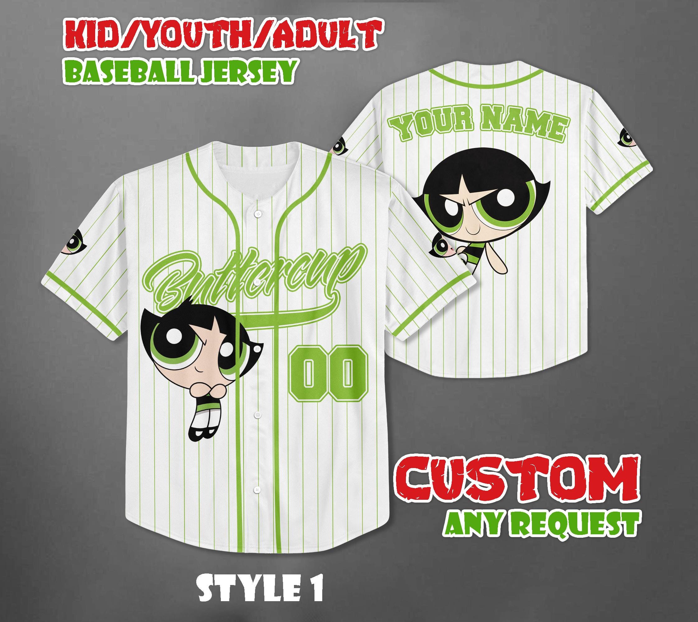 Discover Custom Buttercup Jersey, The Powerpuff Girls Baseball Team Outfit