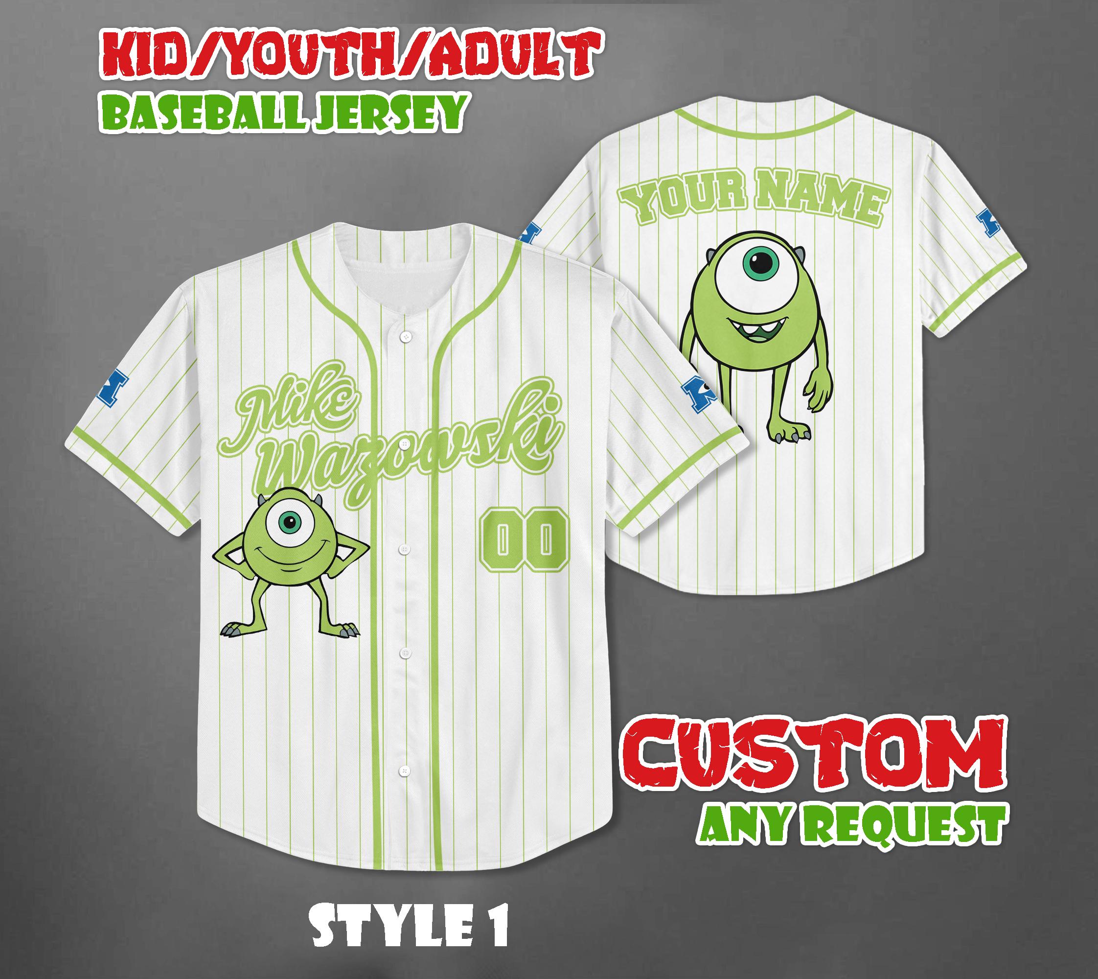 Discover Custom Disney Monster Inc Mike Wazowski Baseball Jersey, Disney Matching Trip Outfit