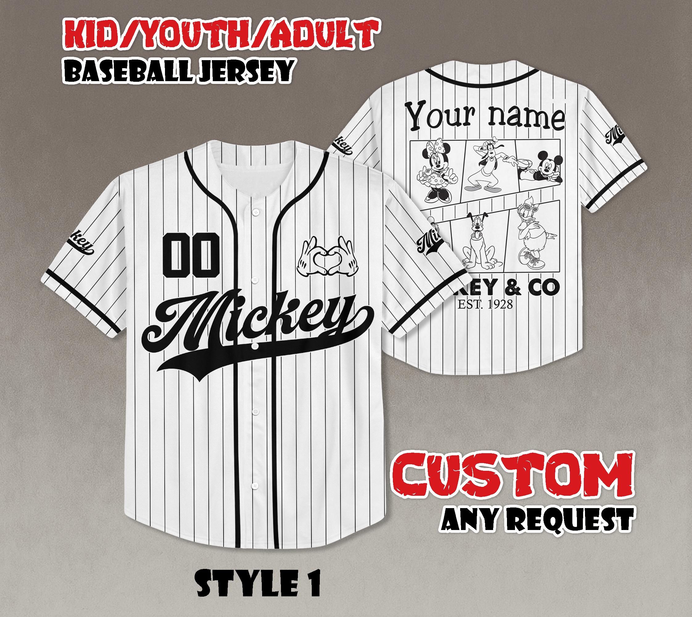 Discover Vintage Mickey Mouse Baseball Jersey, Custom Name Number, Disneyland Outfit