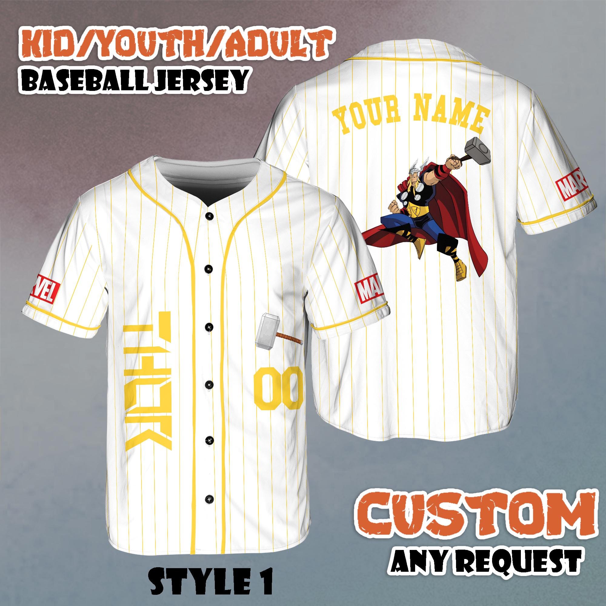 Discover Custom Thor Baseball Jersey, Avengers Team Outfit, Kids Youth Adult Baseball Shirt